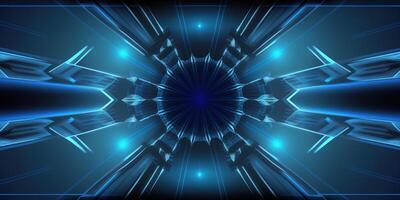 symmetrical blue tech abstract background with lines and shapes. photo