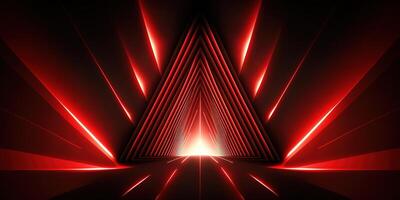 symmetrical red neon light abstract background with lines and shapes. photo