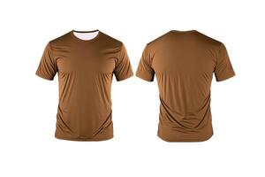 Photo realistic male brown t-shirts with copy space, front and back view.