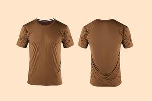 Photo realistic male brown t-shirts with copy space, front and back view.