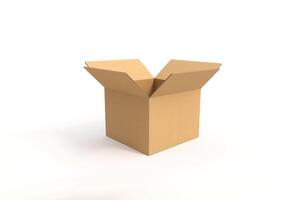 Cardboard box with opened cover isolated on white background. photo