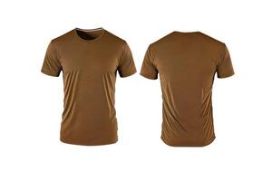 Photo realistic male brown t-shirts with copy space, front and back view.