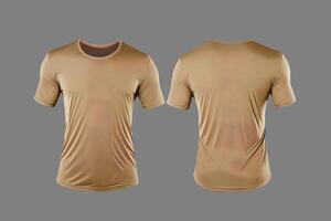 Photo realistic male beige t-shirts with copy space, front and back view.