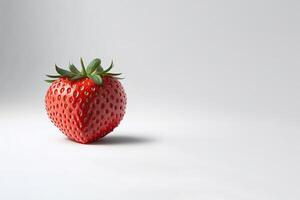 Fresh single whole strawberry isolates with copy space. photo