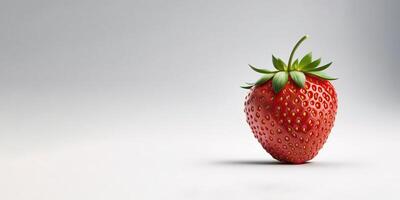 Fresh single whole strawberry isolates with copy space. photo