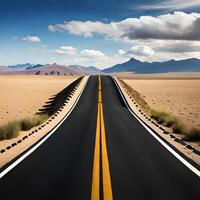 Derecho la carretera Entre Desierto y colina. generado ai. foto