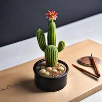 planta de casa mini cactus en el maceta. generado ai. foto