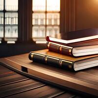 book on wooden table. . photo