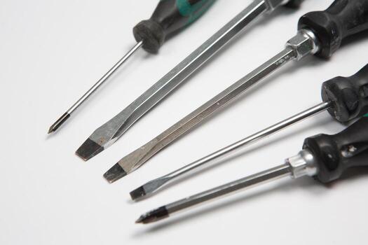 Set of tools for repair in a case on a white background. Assorted work or construction tools. Wrenches, Pliers, screwdriver. Top view photo