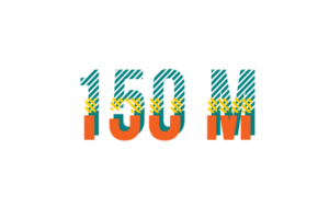 150 million subscribers celebration greeting Number with strips design png