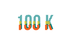 100 k subscribers celebration greeting Number with strips design png