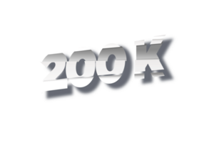 200 k subscribers celebration greeting Number with cutting design png