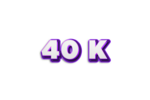 40 k subscribers celebration greeting Number with purple 3d design png