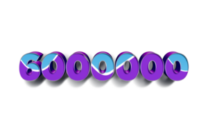 6000000 subscribers celebration greeting Number with blue purple design png