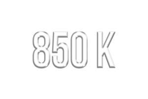 850 k subscribers celebration greeting Number with silver design png