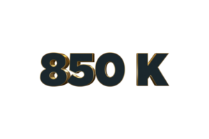 850 k subscribers celebration greeting Number with luxury design png