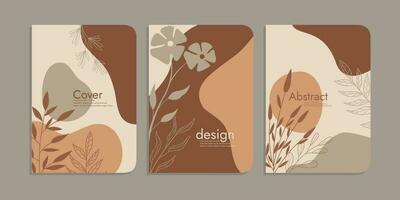 cubrir diseño con floral motivos mano dibujado creativo hojas. tropical artístico antecedentes. lata ser usado para invitaciones, cuadernos, tarjetas, libro cubiertas, catálogos, folletos a4 tamaño. vector ilustración