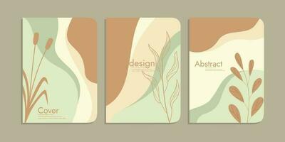Nature cover design vector set. Floral book cover design, abstract art design with foliage background. Can be used for notebooks, catalogs, posters, wall art, magazines, brochures, banners