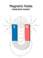 magnético campos educación póster. herradura imán infografía impresión para escuela. magnetismo explicación. vector