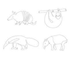 One line animals from South America. Unusual spicies line art. Animal and linear Vektor Grafik. Tapir and ant-bear vector