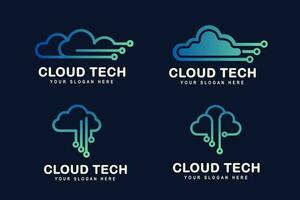 nube tecnología logo icono modelo. nube símbolo con circuito modelo. eso y ordenadores, Internet y conectividad vector ilustración.