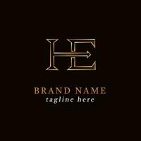 h and e monogram gold logo vector