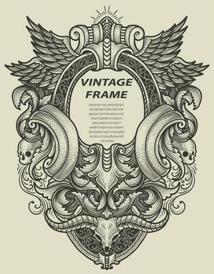 Isolated frames in baroque antique style. engraving ornament frames.
