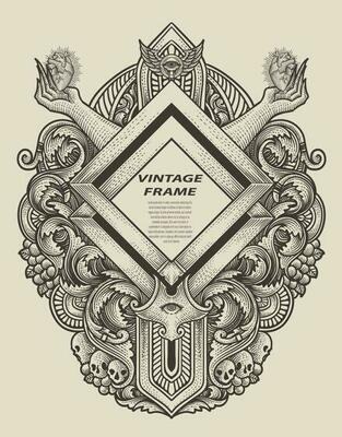 Isolated frames in baroque antique style. engraving ornament frames.