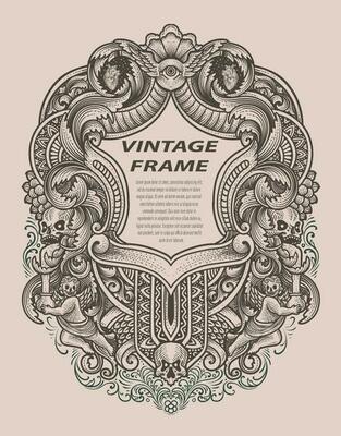 Isolated frames in baroque antique style. engraving ornament frames.