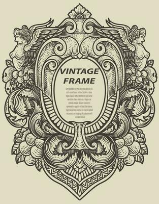 Isolated frames in baroque antique style. engraving ornament frames.