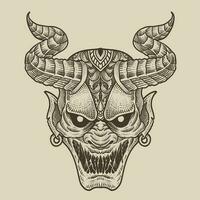 ilustración demonio máscara grabado estilo en negro antecedentes vector