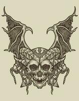 ilustración de miedo demoníaco cráneo en negro antecedentes vector