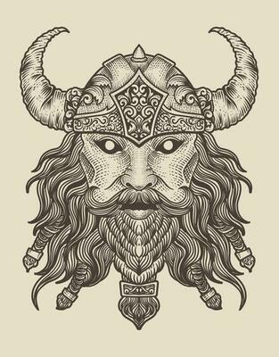 illustration viking head on black background