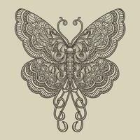 ilustración mariposa con mandala zentagle estilo vector