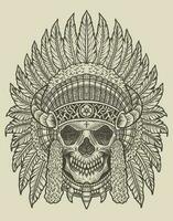 illustration indian apache skull vintage engraving style vector