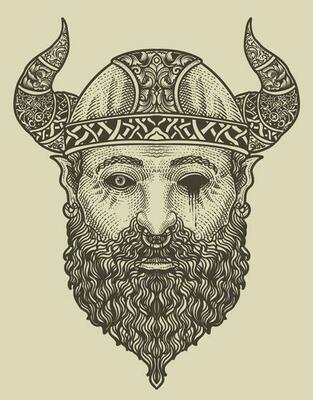 illustration viking head in black background