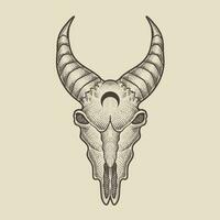 illustration goat skull engraving style on black background vector