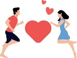 Boy and girl are running towards each other. vector