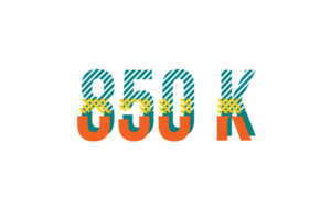 850 k subscribers celebration greeting Number with stripes design png