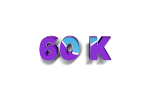 60 k subscribers celebration greeting Number with blue purple design png