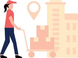 The girl is carrying a package trolley. vector