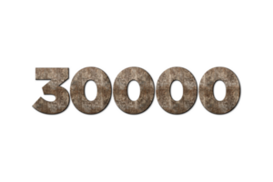 30000 subscribers celebration greeting Number with old walnut wood design png