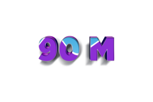 90 million subscribers celebration greeting Number with blue paper design png