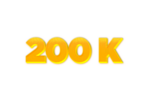 200 k subscribers celebration greeting Number with yellow design png