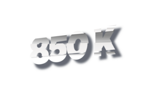 850 k subscribers celebration greeting Number with cutting design png