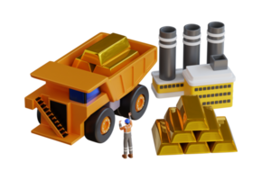 3D Illustration of Gold Mining Industry Activity. Gold Mining. miner characters are working in a gold refinery. 3D Illustration png