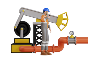 Operator controls oil and gas transportation from plants with oil pipelines. Oil pump rig. Oil and gas production. 3D Illustration png