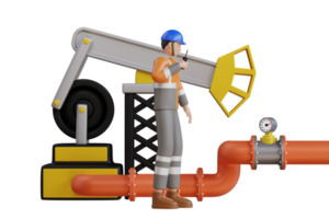 Operator Kontrollen Öl und Gas Transport von Pflanzen mit Öl Pipelines. Öl Pumpe Anlage. Öl und Gas Produktion. 3d Illustration png