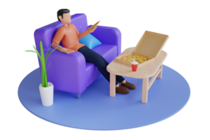 3D Illustration of man is eating pizza from a takeaway at home. man eating pizza. 3D Illustration png