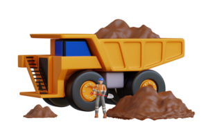 3D Illustration of large quarry dump truck in a coal mine. Loading coal into the body of the truck. Mining truck mining machinery, to transport coal from open pit as the Coal Production png
